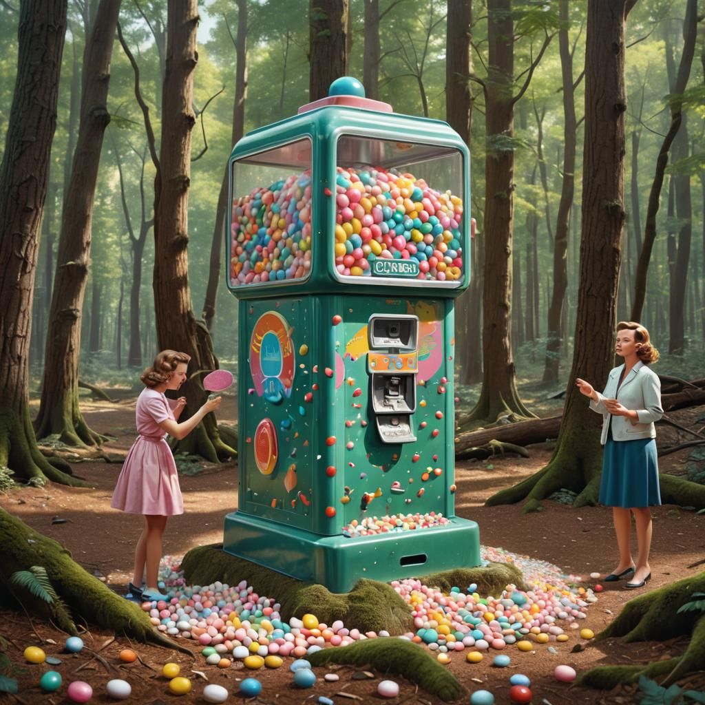 Hyperrealistic Chewing Gum Machine in Forest