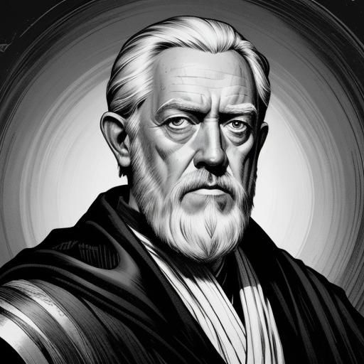 Ben Kenobi Comic Portrait in Black and White