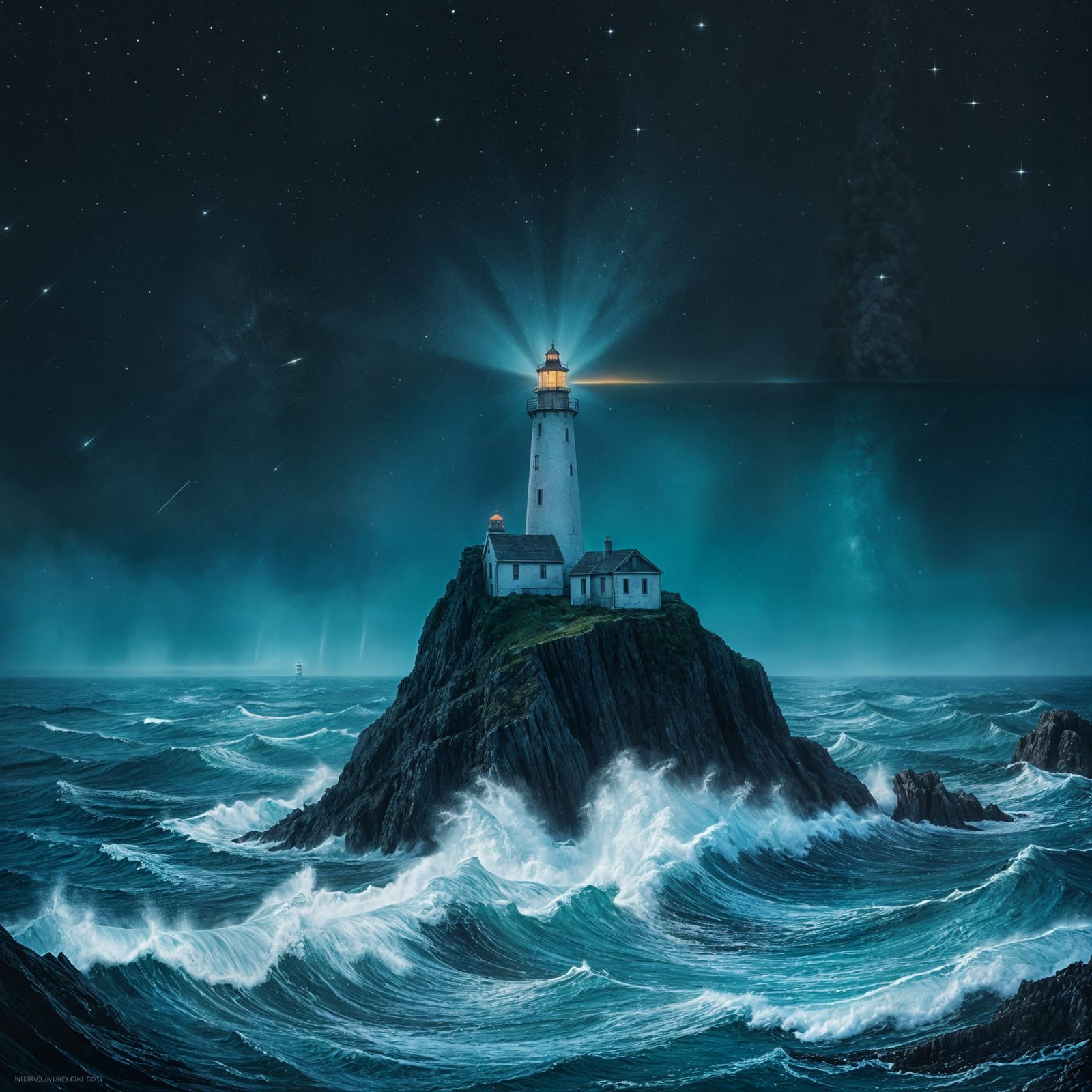 Cinematic Lighthouse Beam Cuts Through Starry Night Sky
