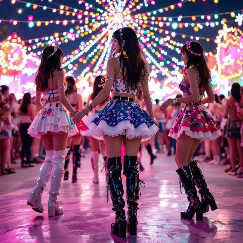 Young Women Dancing at Music Festival in Dreamy Style