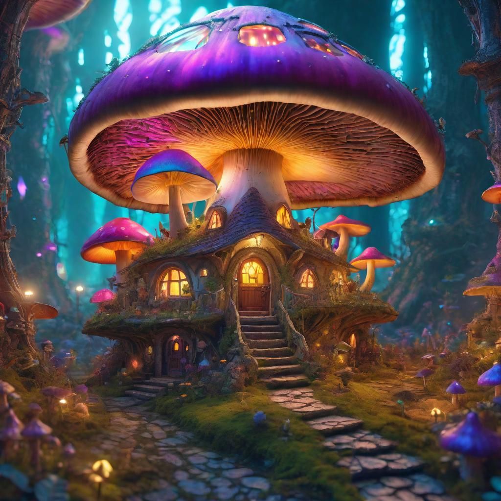 Glowing Mushroom Fairy Village: Borderland Fantasycore Artwo...