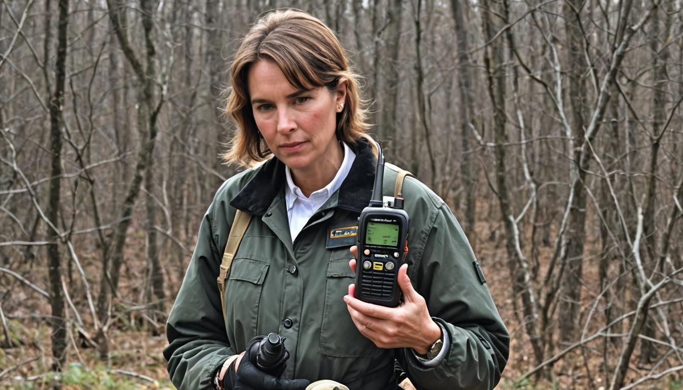Handheld GMRS Radio Held by Woman