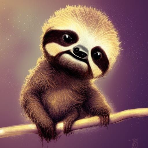 Cute Chibi Sloth Digital Art