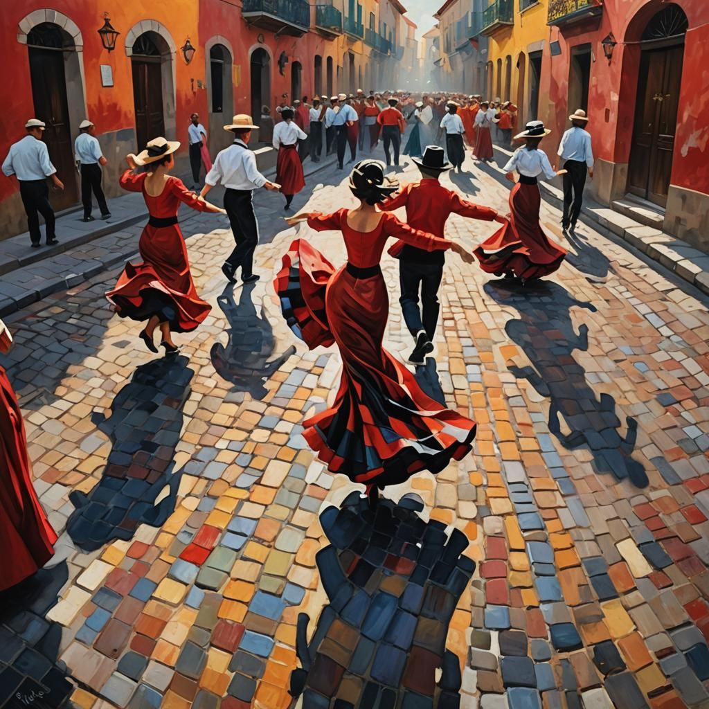 Spanish Dancers in Motion: Neo-Impressionistic Oil Painting
