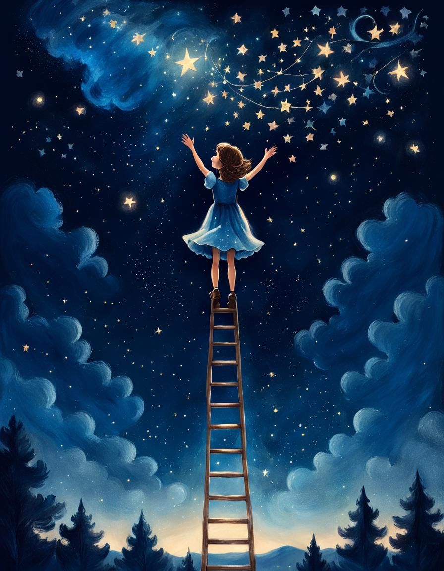 Dreamy Chalk Art: Girl Reaching for the Stars