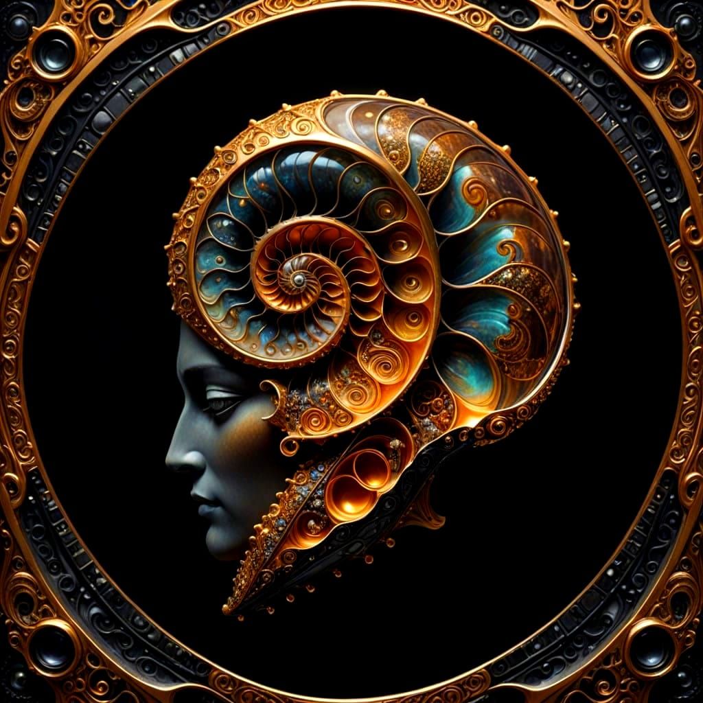 Golden Nautilus Shells on Cosmic Satin