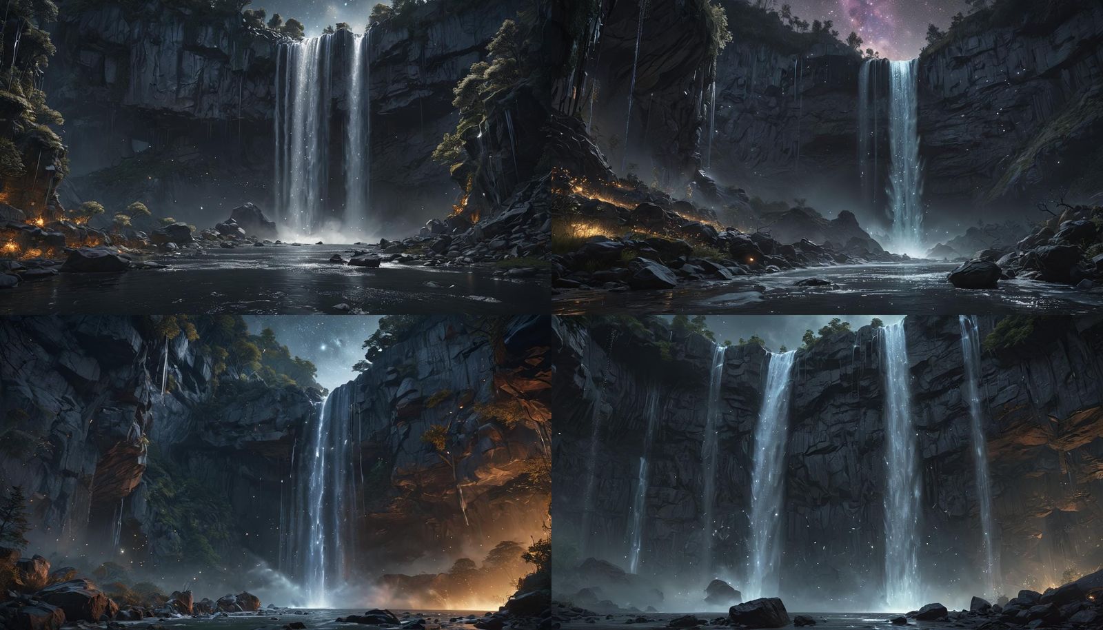 Galactic Waterfall: Dark Fantasy Concept Art