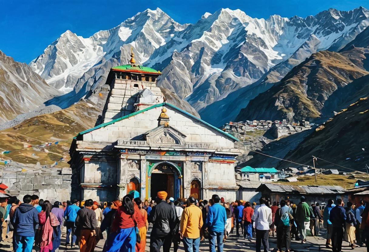 Kedarnath Temple in Misty Himalayas: Oil Painting