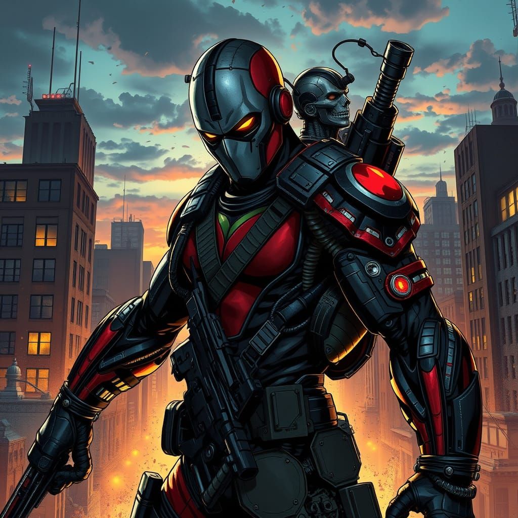 Cybernetic Assassin Emerges from Dystopian Cityscape