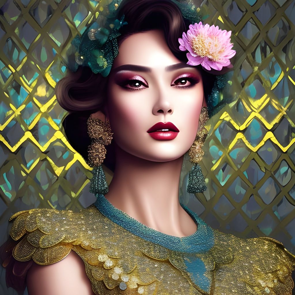 Dancing Duck Woman with Quilted Damask Pattern