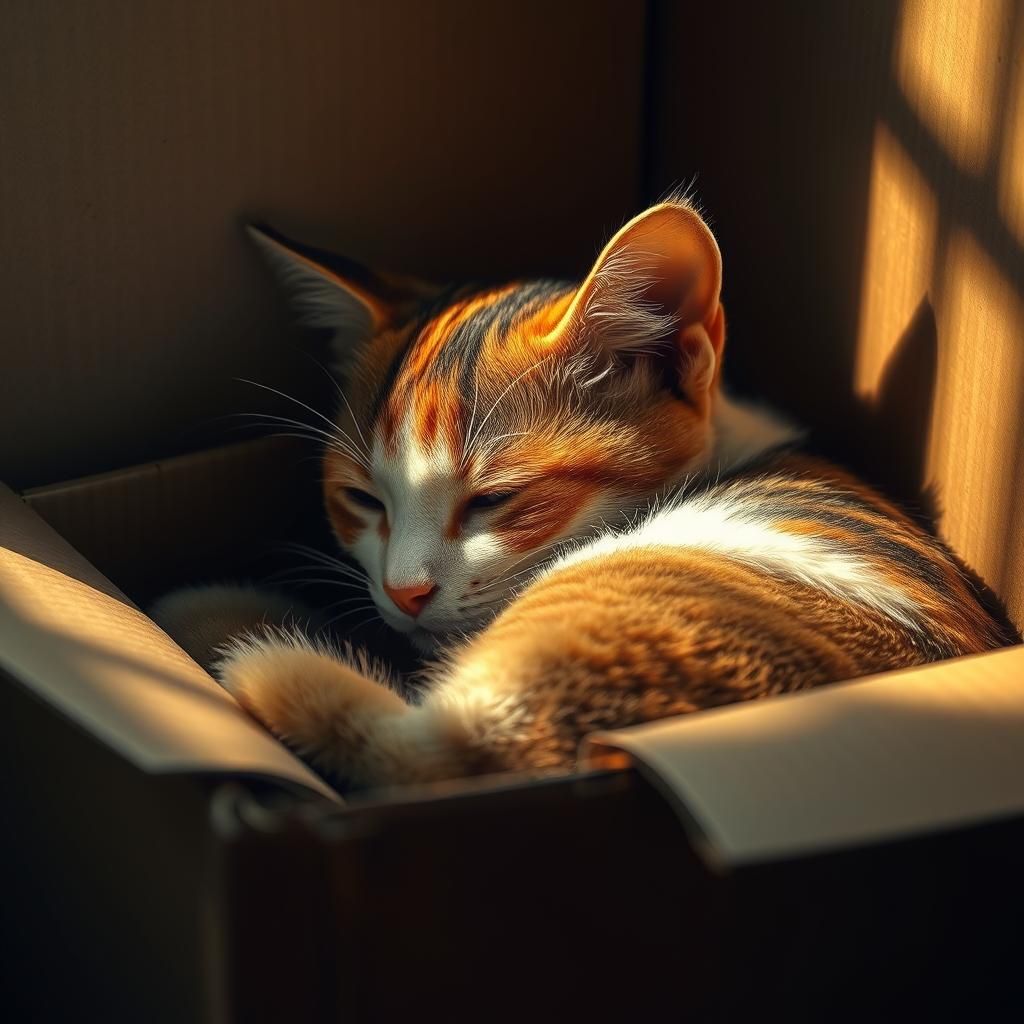 Calico Cat in Cardboard Box: Digital Matte Painting