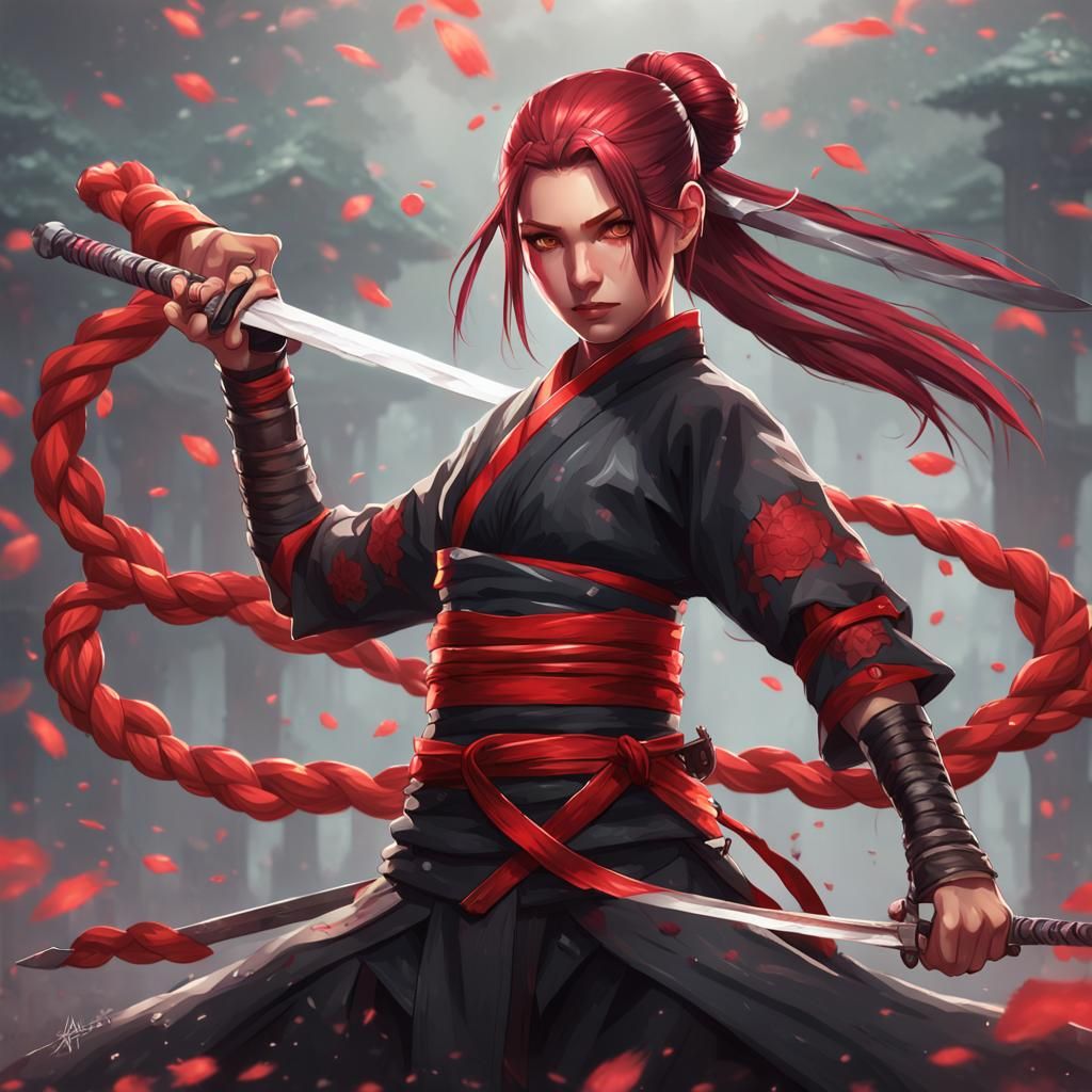 Kunoichi with Metallic Hair, Hyperdetailed Concept Art