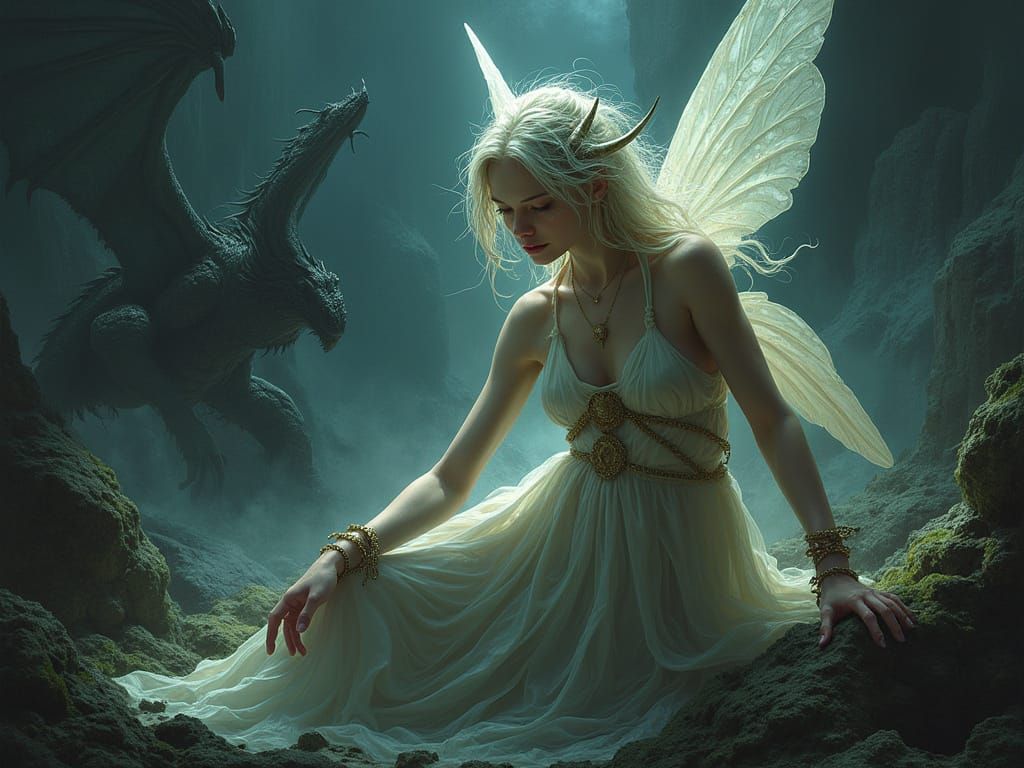 Noir Fairy Surrounded by Mythical Creatures