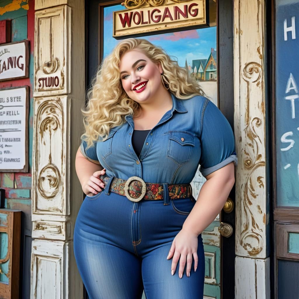 Curvy Woman Stands Before Wolfgang Art Studio