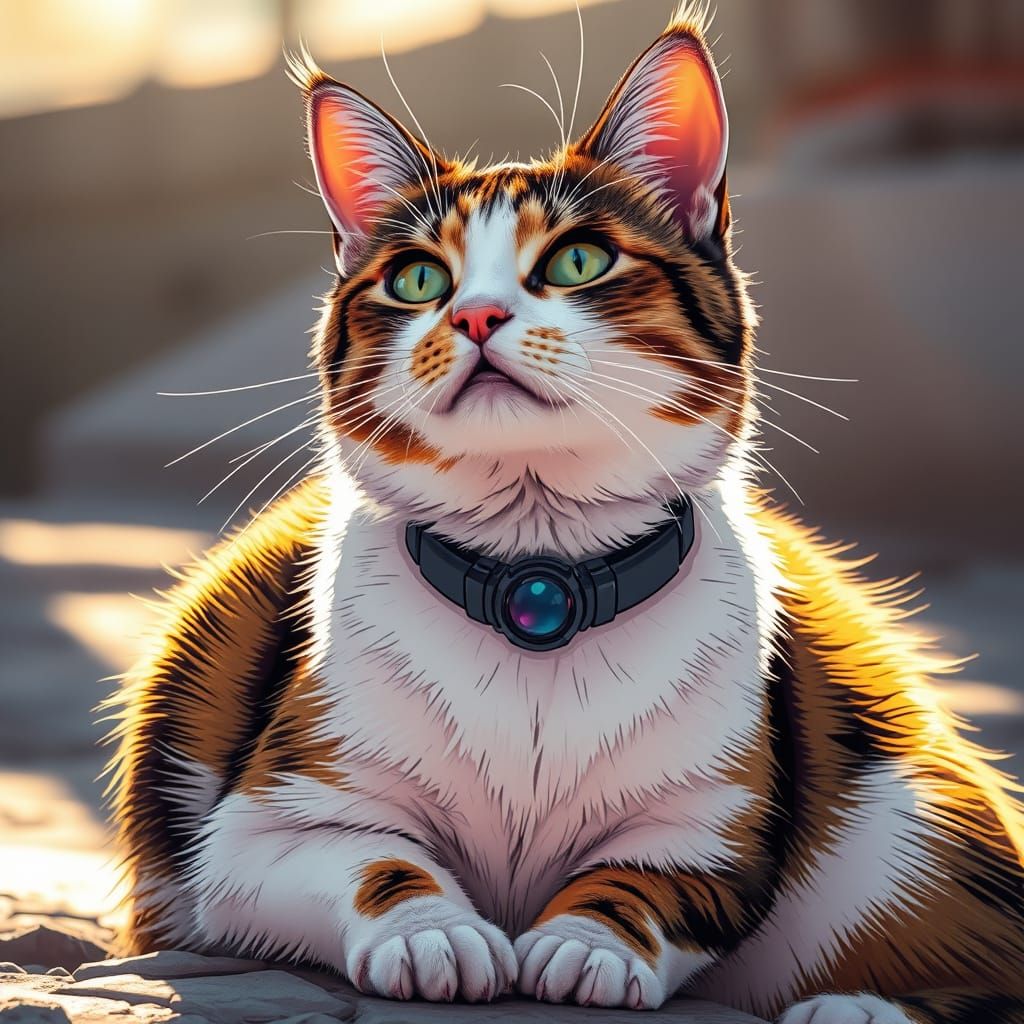 Glitched Calico Cat in Comic Book Style