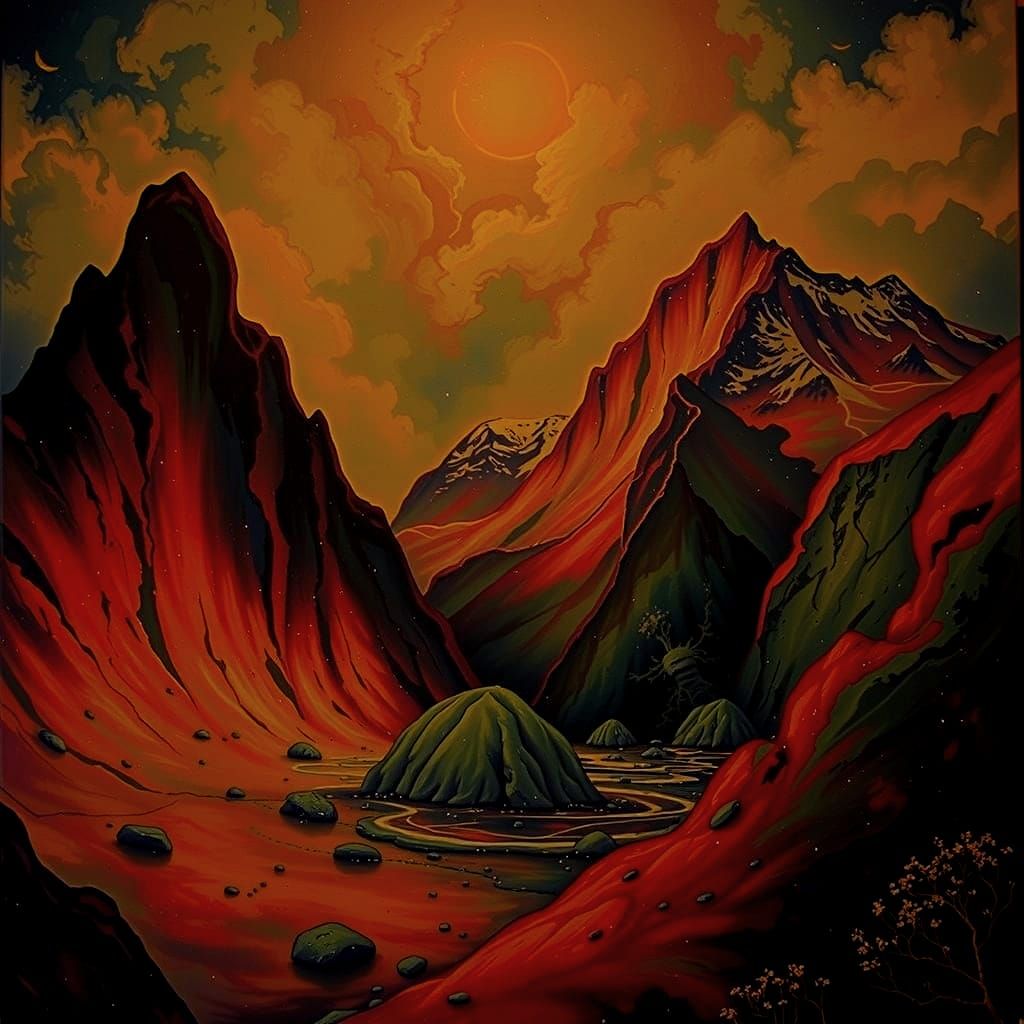 Dreamlike Amoeboid Landscape Painting in Pink, Blue, and Whi...