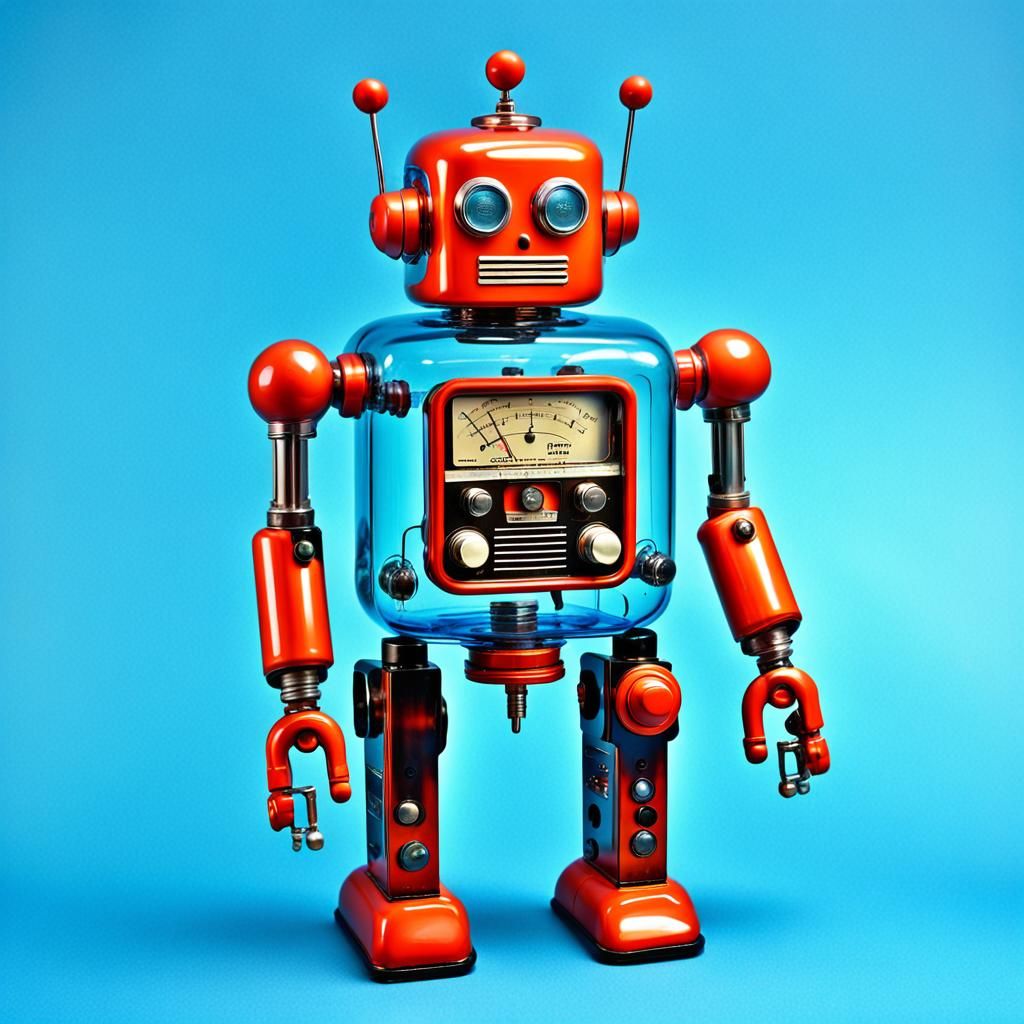 Retro Blown Glass Toy Robot with Visible Robotics