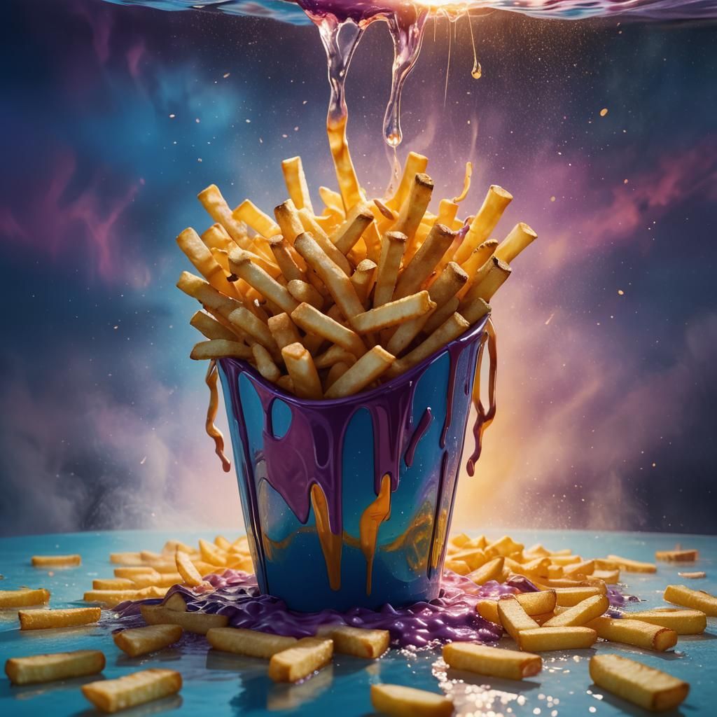 Surreal Giant Cup Overflowing with French Fries