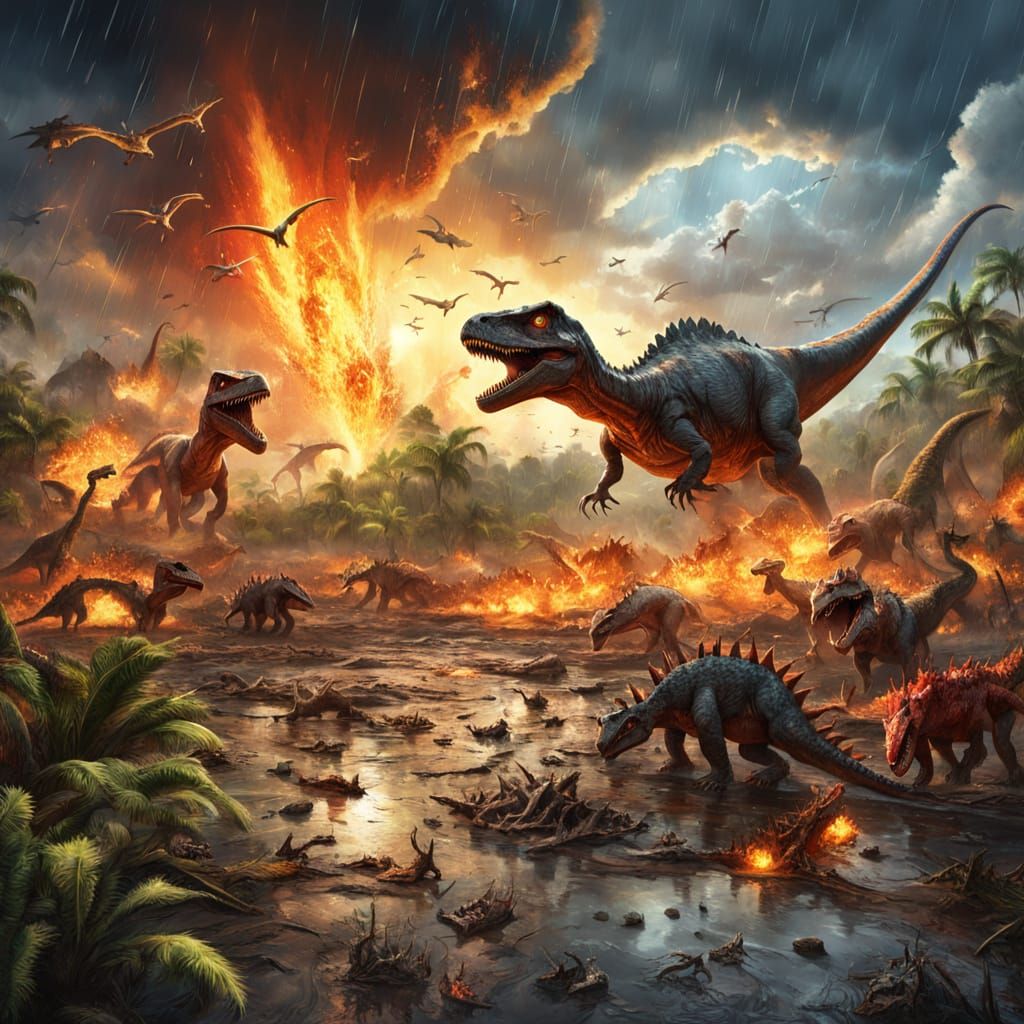Jurassic Era Scene: Dinosaurs in a Prehistoric Landscape