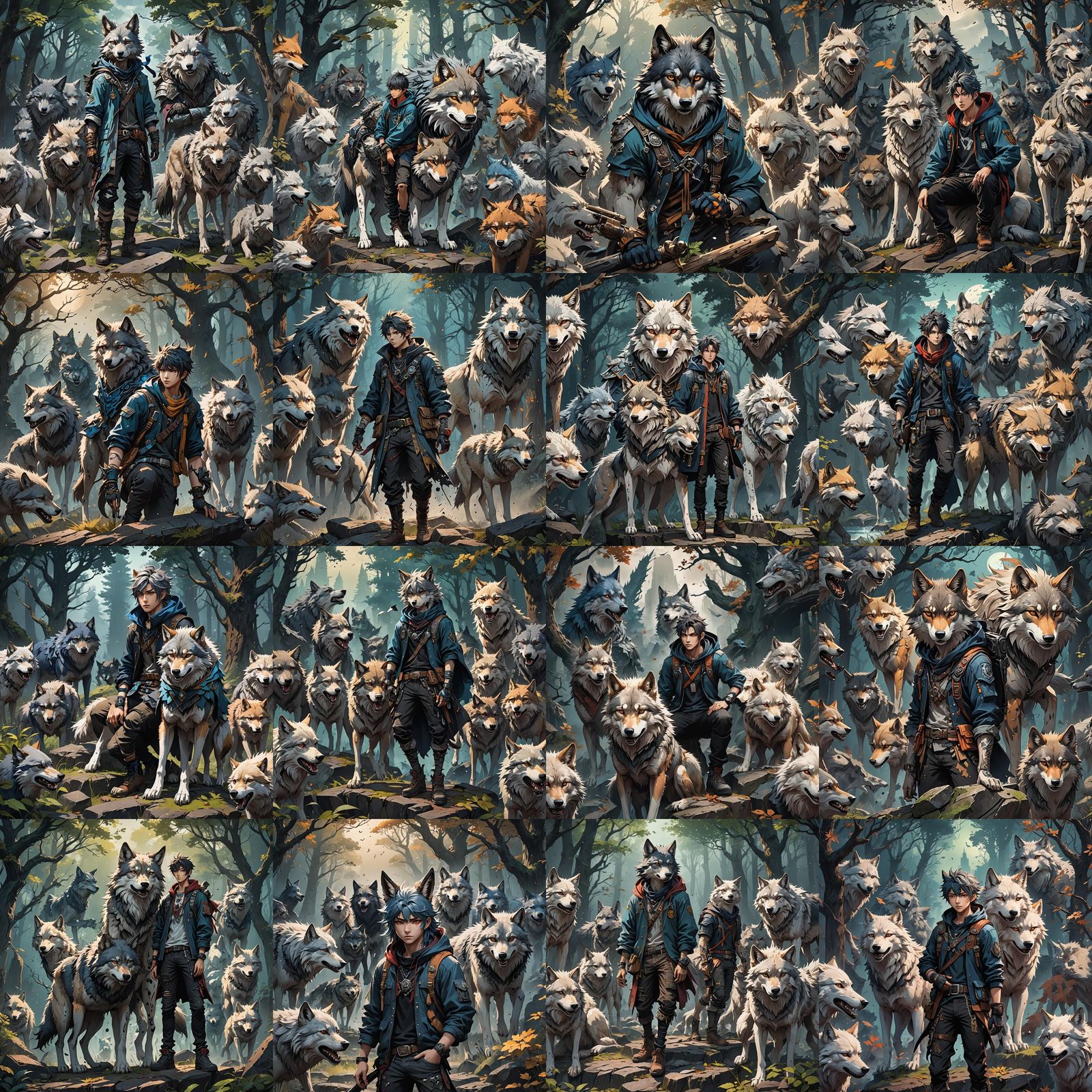 Anime Grunge Boy Drawing Wolves in Detailed Style