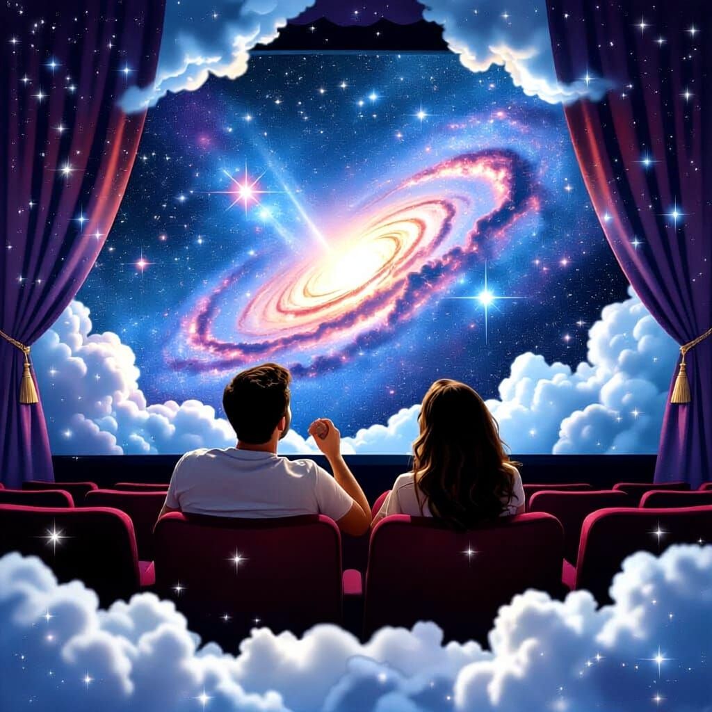Cosmic Movie Theater Dreamscape with Couple