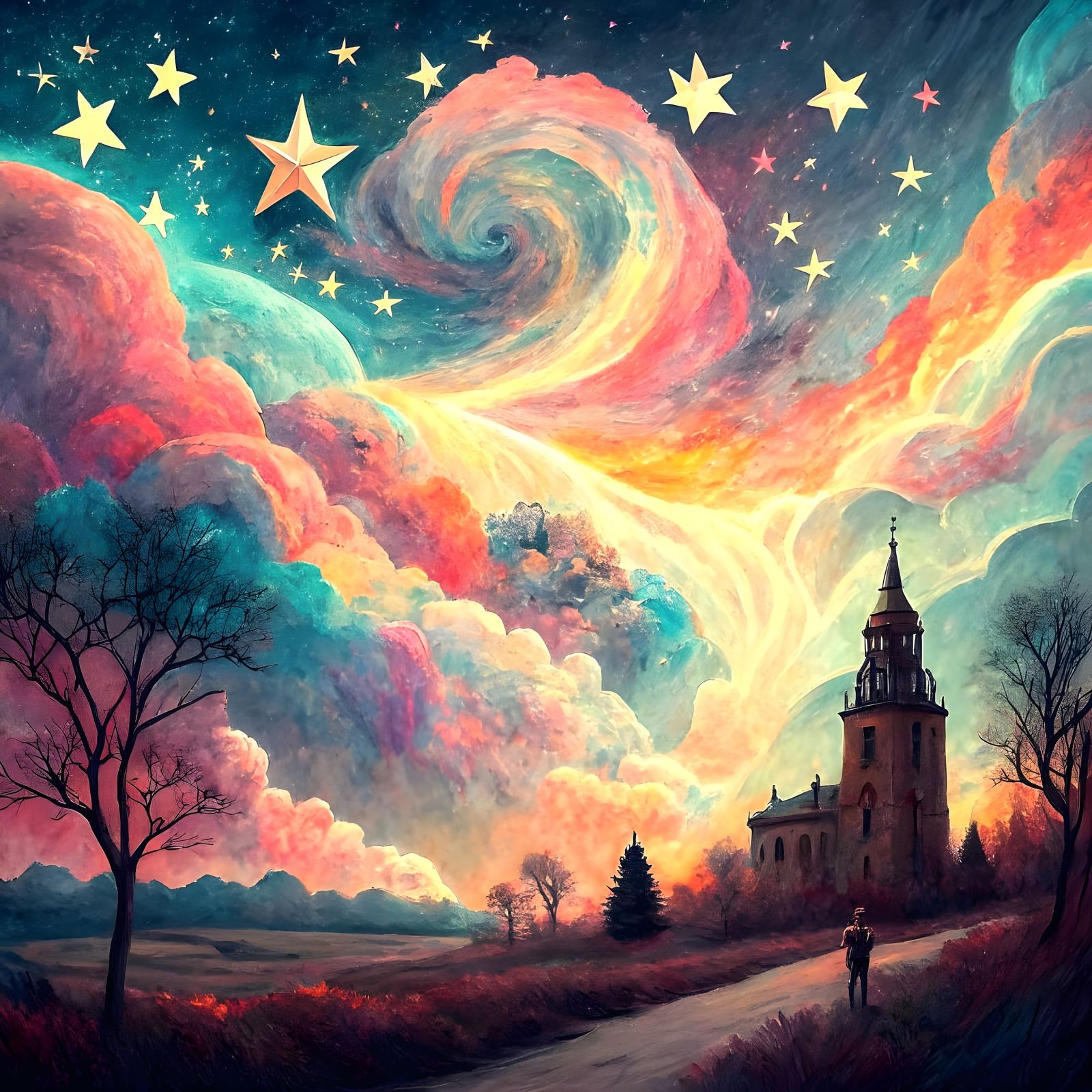 Vibrant Dreamscapes in Abstract Expressionist Style