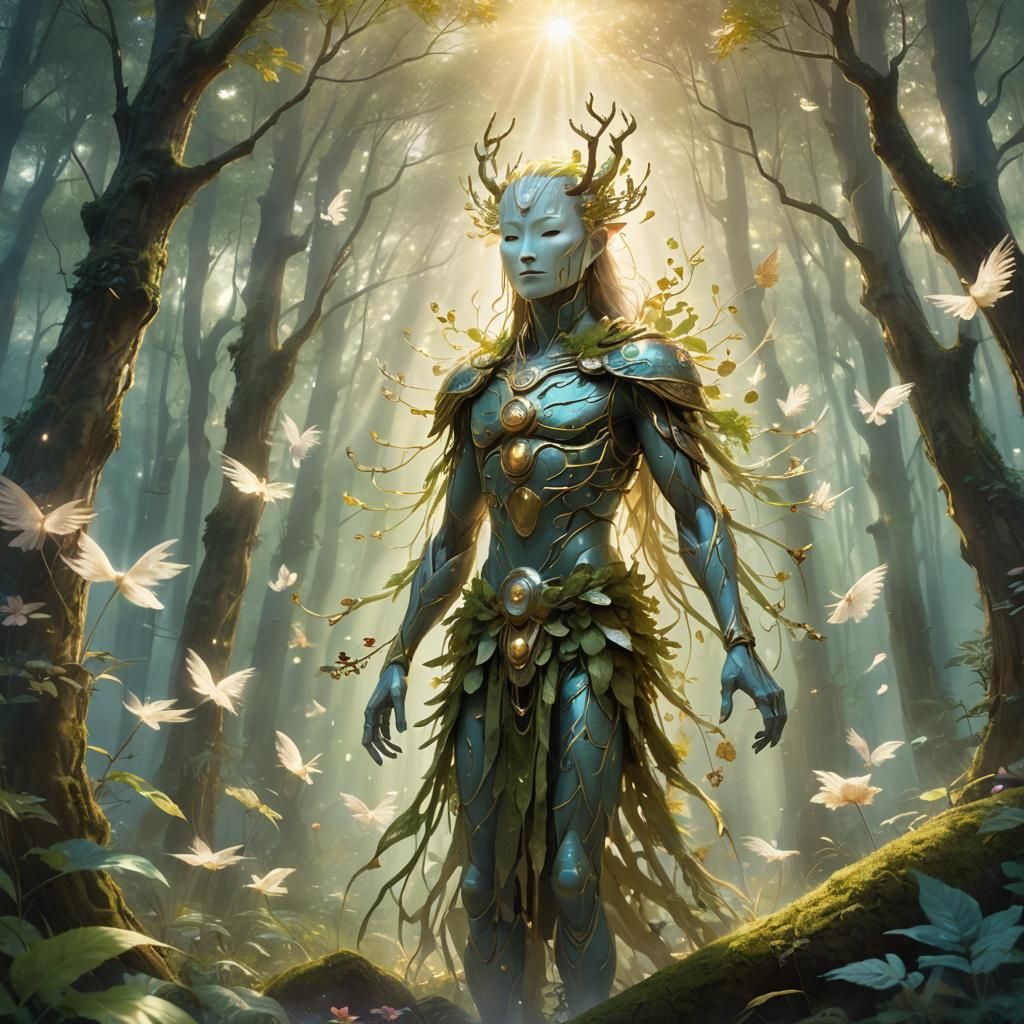 Great Forest Spirit Surrounded by Kodama, Fantasy Art