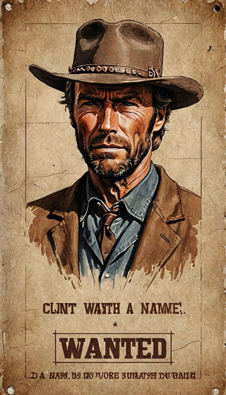 Wanted Poster: Man with No Name in Color Sketch Style