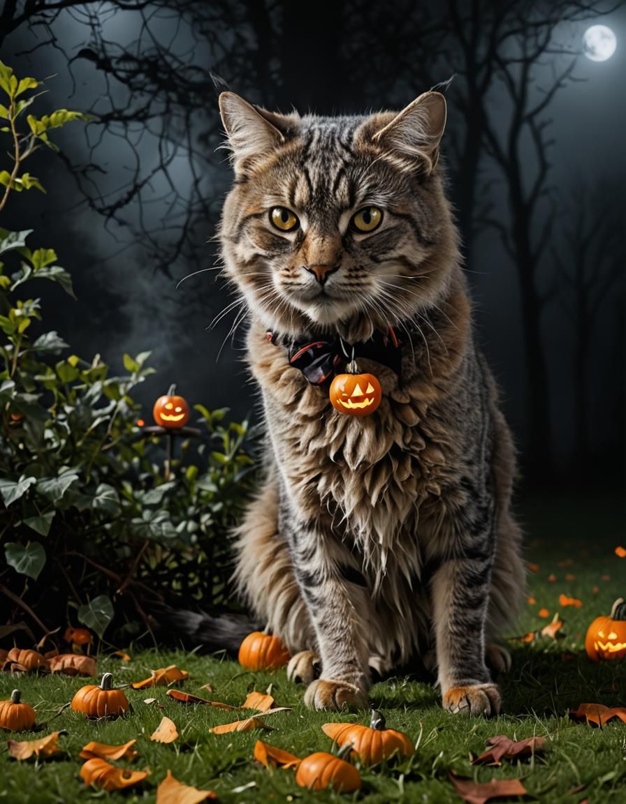Halloween Pumpkin in Moonlight and Fog