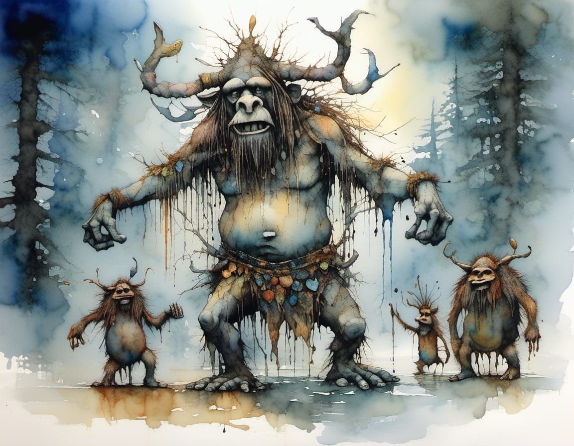 "Happy Shaman Troll dancing with Animal trolls";

Epic stunning romantic mystic

Melting wet watercolor, melting pastel ...