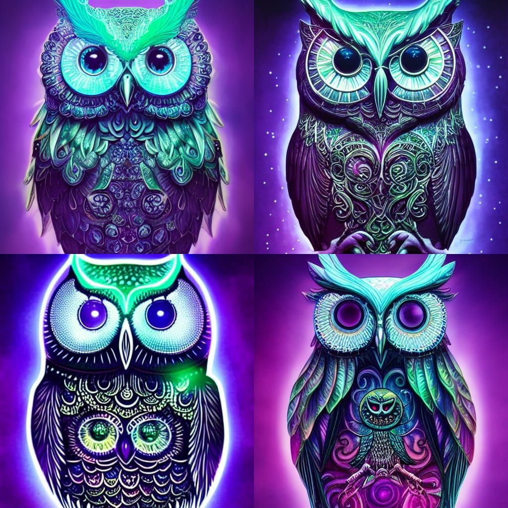 Crystal Owl on Branch: Surreal Collage Illustration