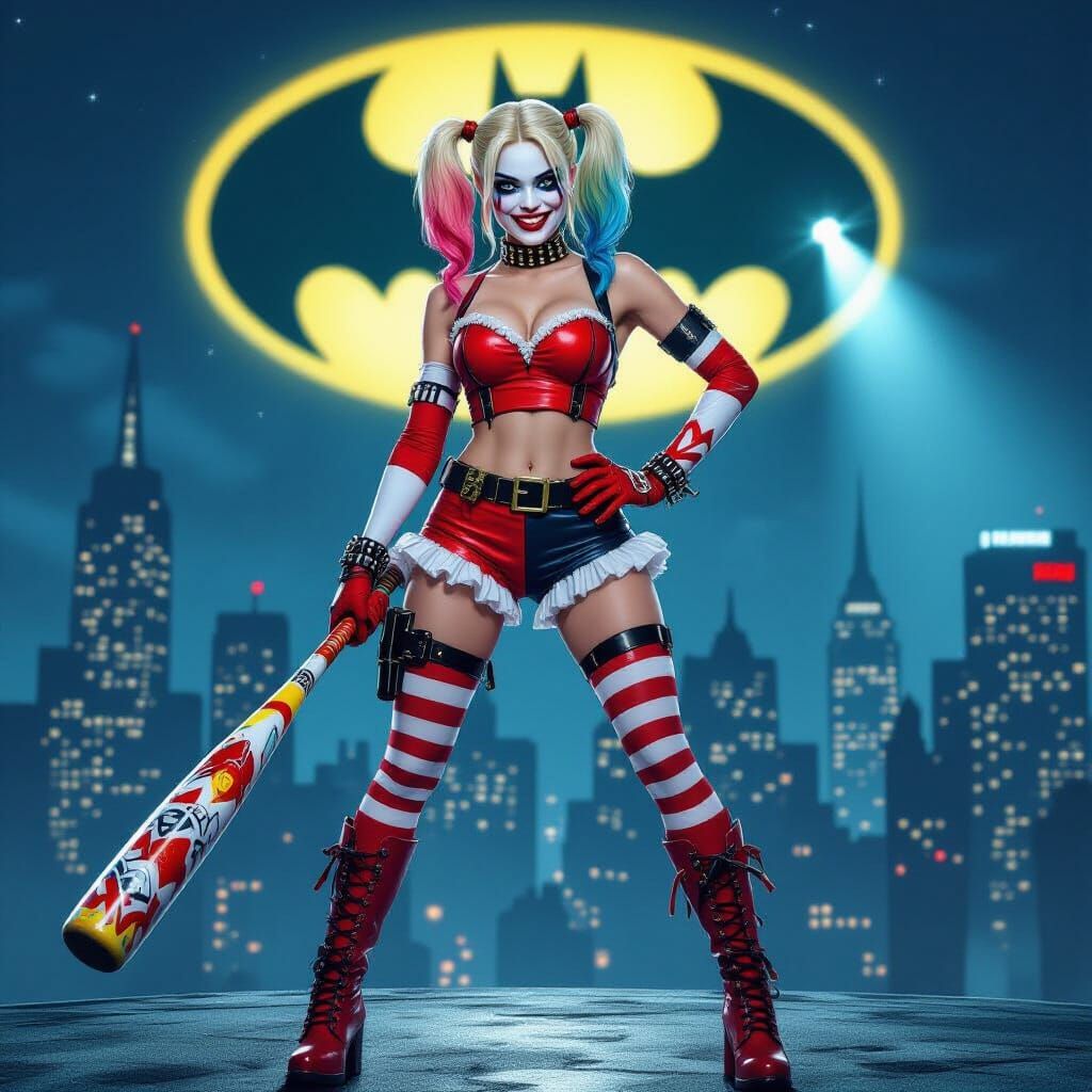 Harley Quinn in Metallic Gotham, Digital Painting