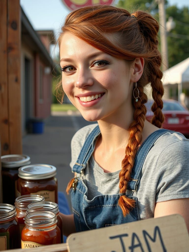 Smiling Woman Selling Jam, Art Nouveau Portrait