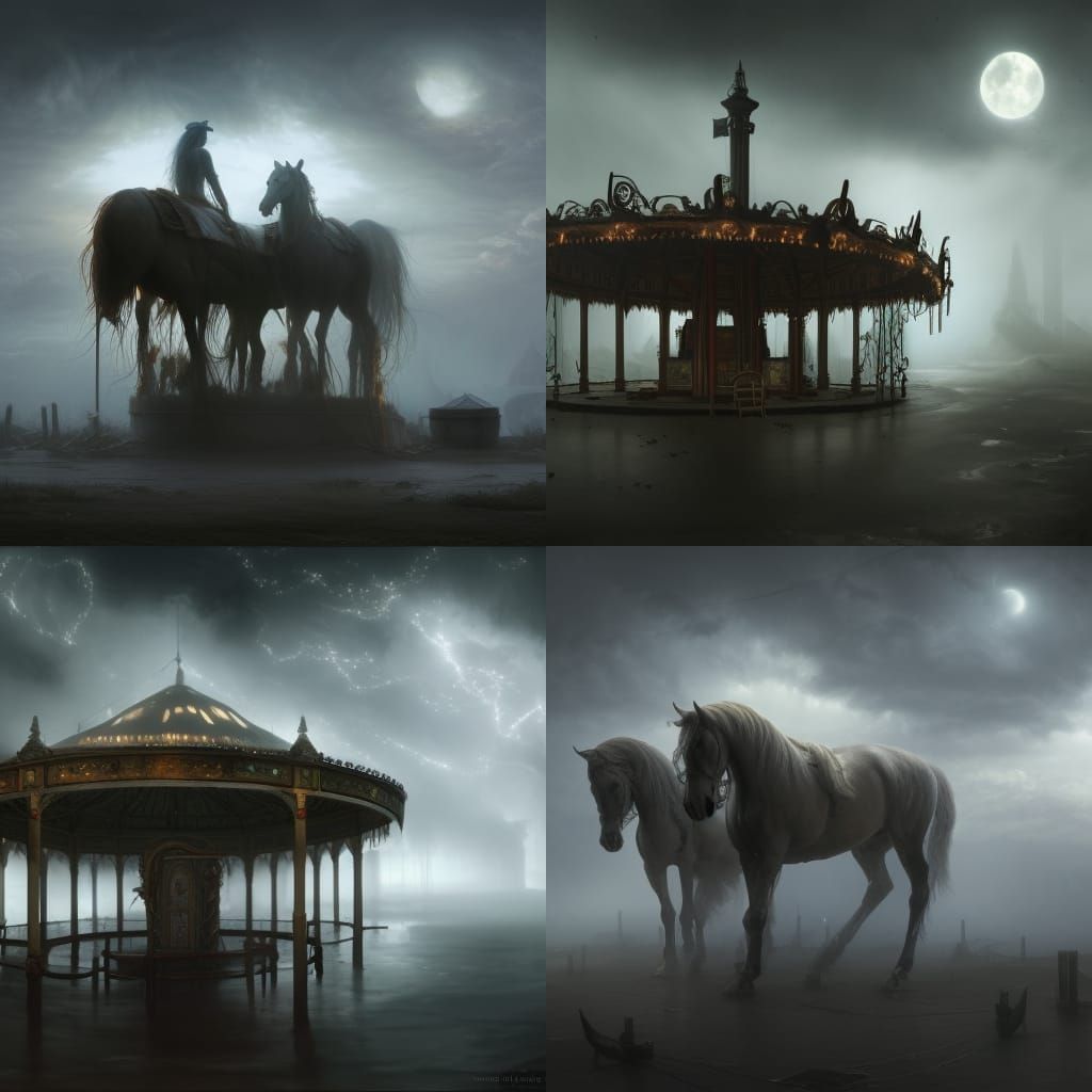 Eerie Abandoned Carousel in Dark Fantasy Style