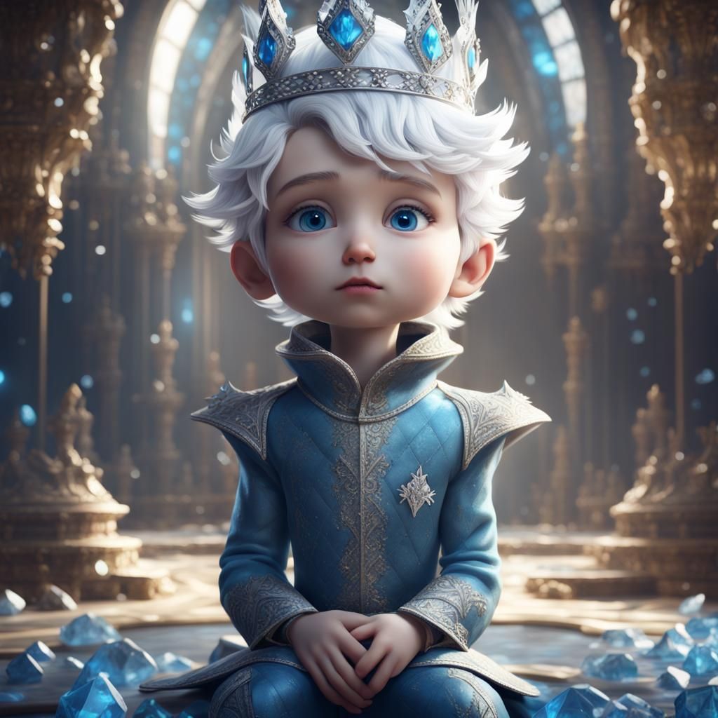 Ice Crowned Prince in Diamond Castle: Fantasy Art
