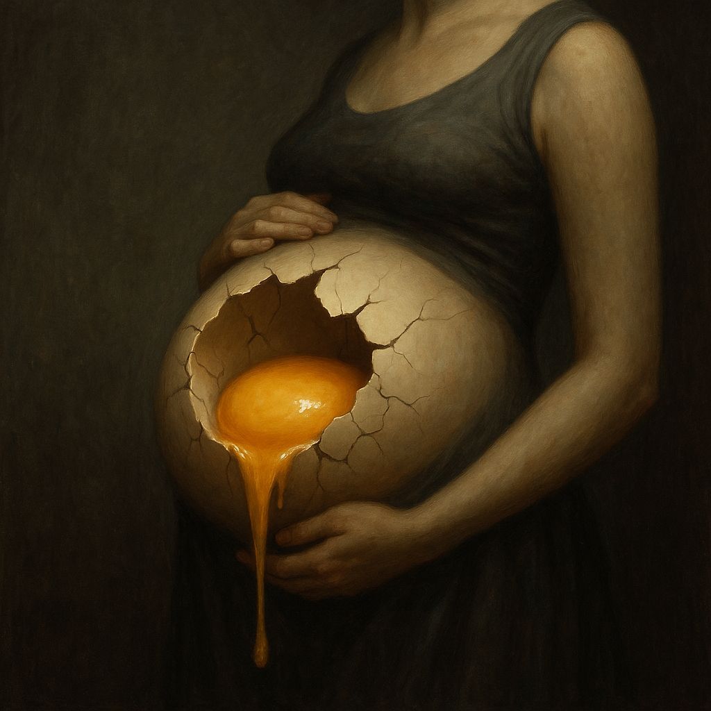 Imagine A surreal image in which the belly of a pregnant wom...