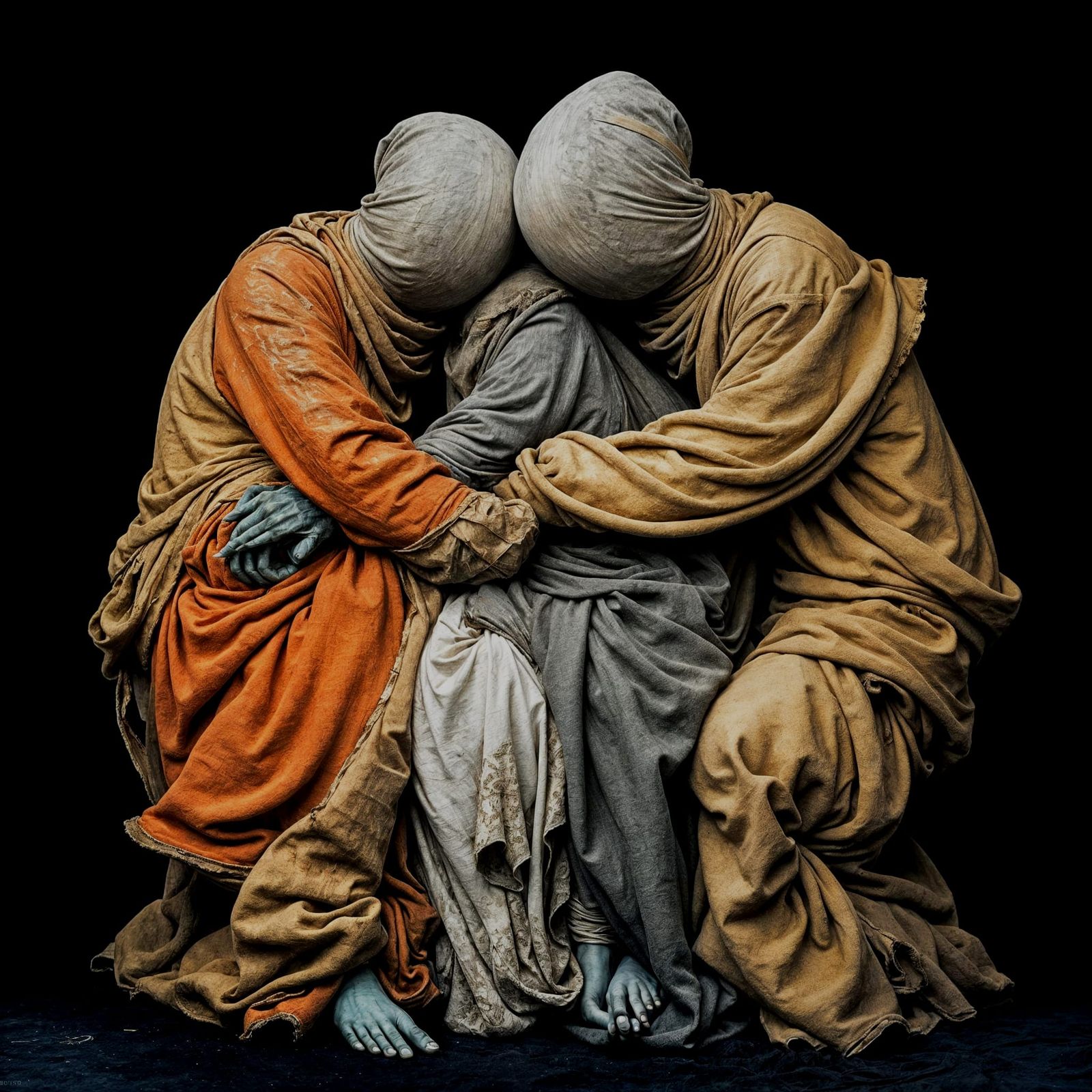 Three Figures Draped in Death Shrouds