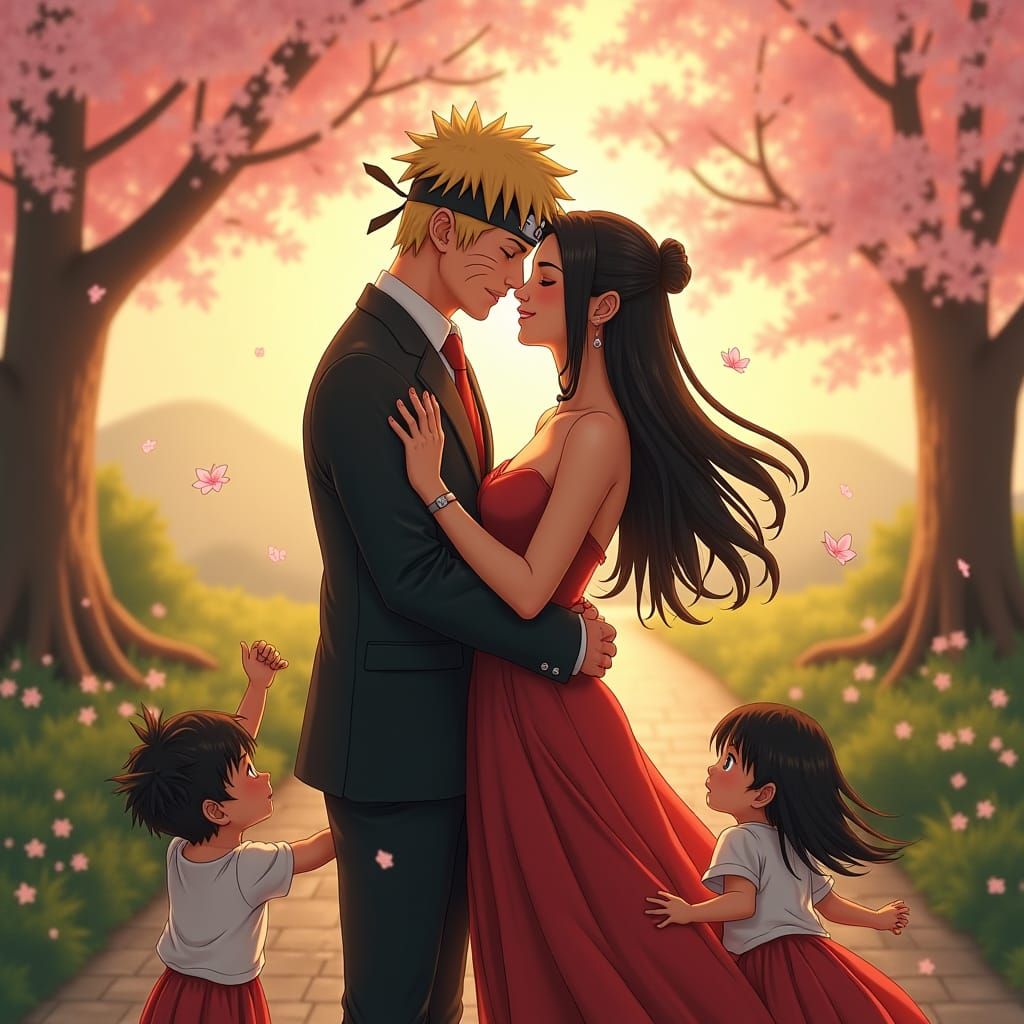Naruto and Sasuke: A Loving Family in Matte Painting Style
