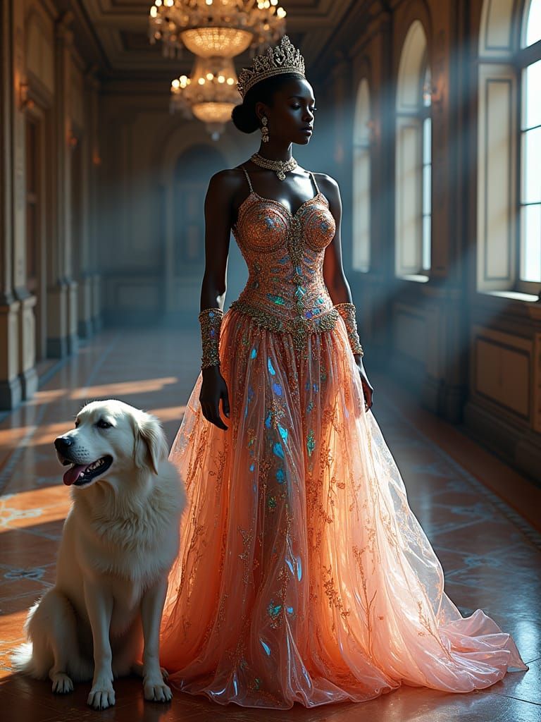 African Queen in Shimmering Glass Gown