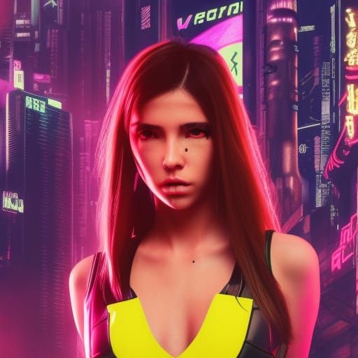 Cyberpunk Wolf Girl in Neon Cityscape