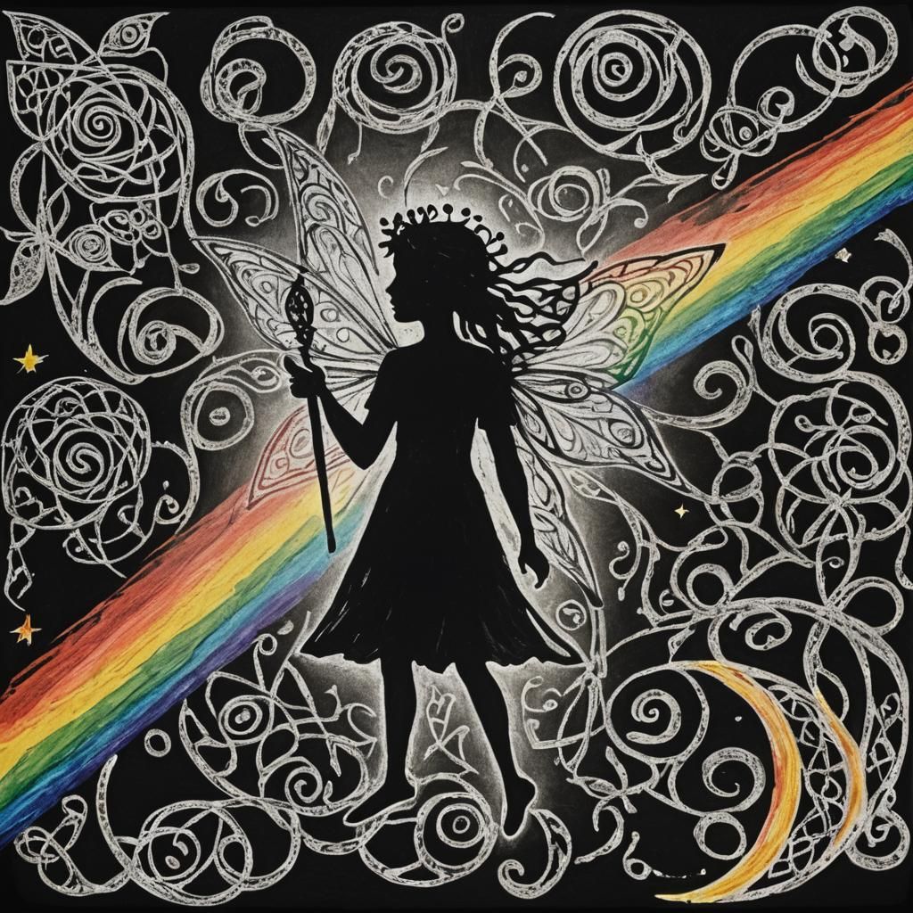 Surreal Crayon Fairy with Celtic Knotwork Silhouette
