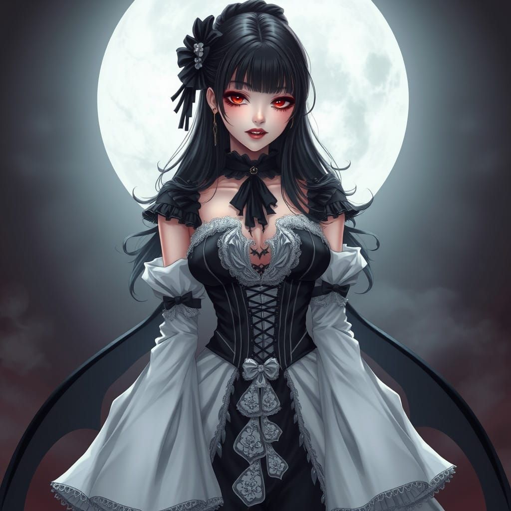 Anime Vampire Girl in Victorian Dress - Studio Trigger Style