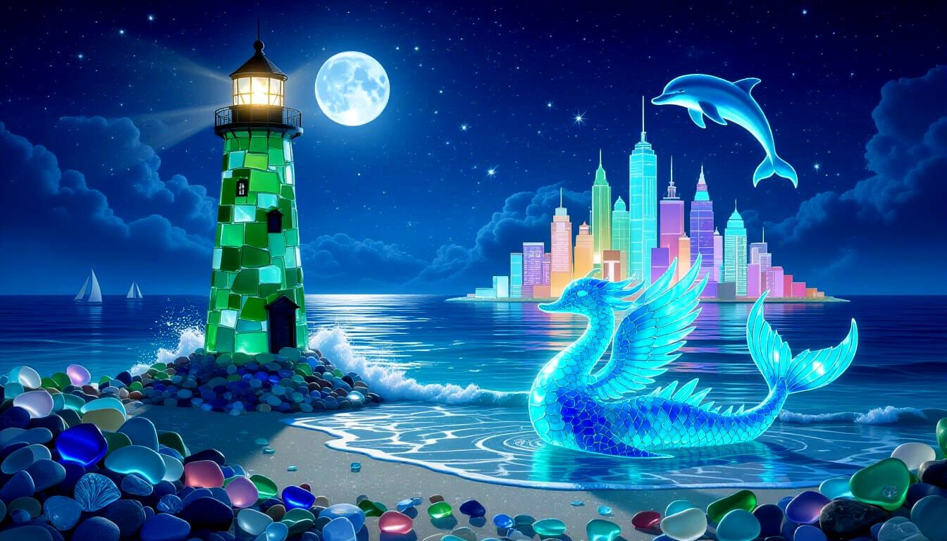 Sea Glass Coastal World with Mythical Creature
