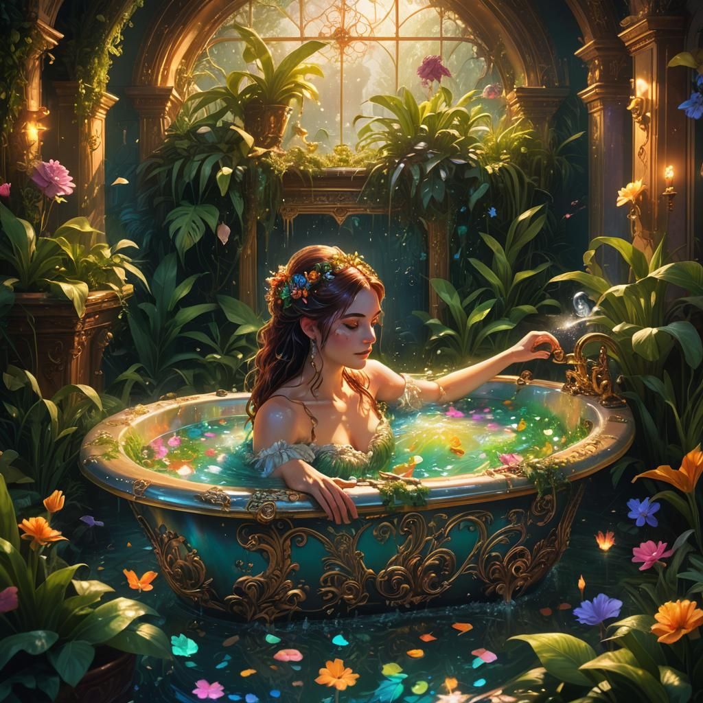 Ethereal Girl in Victorian Bathtub, Fantasy Concept Art