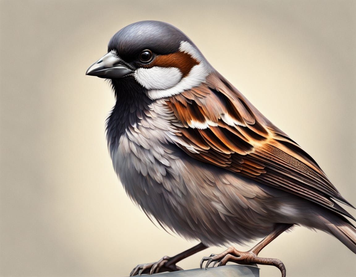Hyperrealistic House Sparrow in Oil Painting Style