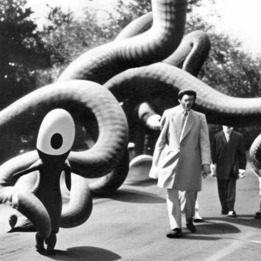 Vintage Photo of Giant Alien Monster Attack