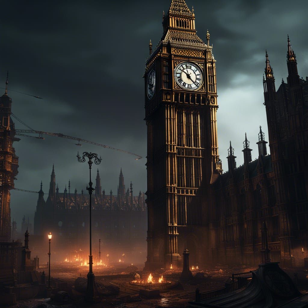 Post-Apocalyptic Big Ben in Dark Fantasy Style