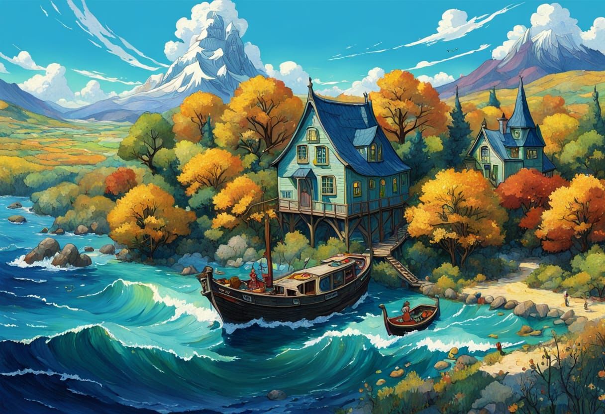 Whimsical Sci-Fi Fairytale Illustration in Studio Ghibli Sty...