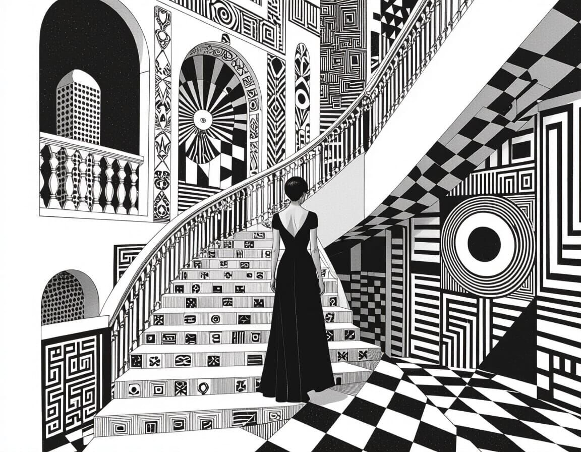 Woman in Escher-Klimt Wirework Sculpture