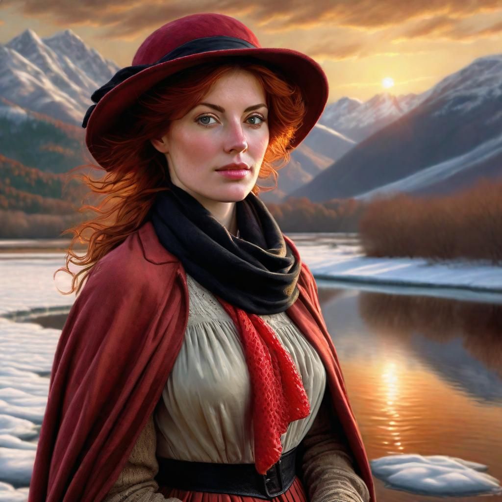 Renaissance Portrait of Woman Crossing Frozen Pond